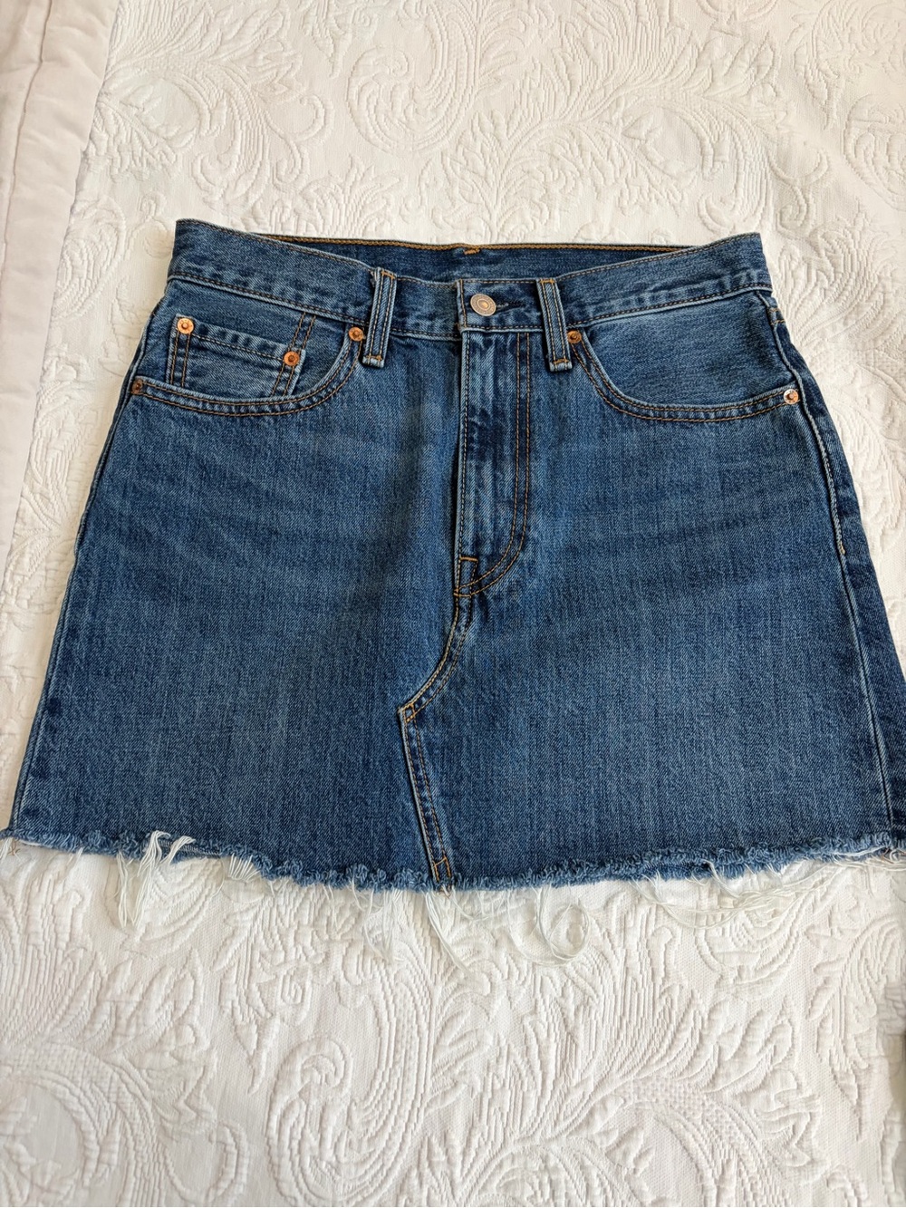 Levi's Dark Blue Raw-Hem Denim Mini Skirt
